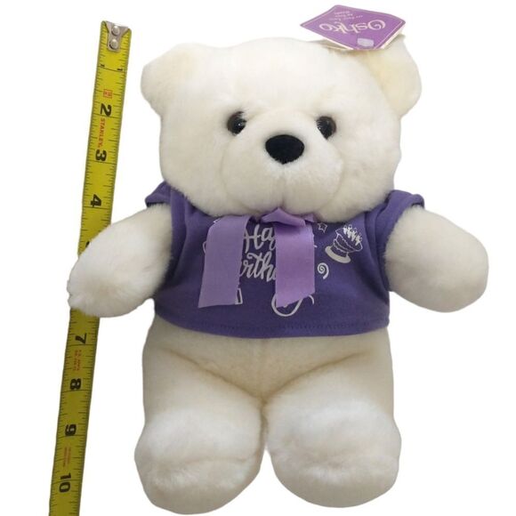 Happy Birthday Teddy Bear Plush Oshko Purple White Polar Stuffed Animal Soft Tag - Picture 2 of 16